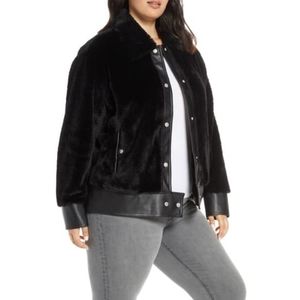 AVEC LES FILLES Faux Fur Trucker Teddy Jacket